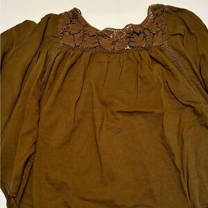 Lane Bryant Army Green Lace Trim Blouse Size 18/20 Boho Peasant Top